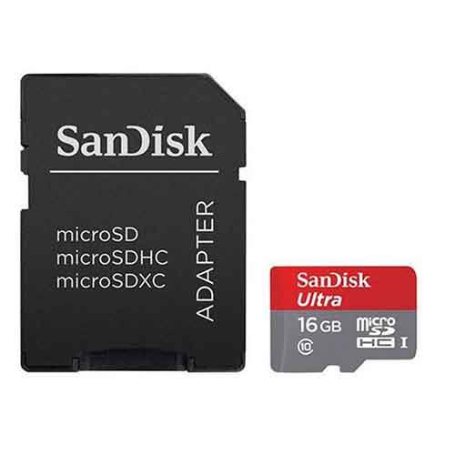  کارت حافظه microSDHC سن دیسک مدل Ultra کلاس 10 با آداپتور -16 گیگابایت 